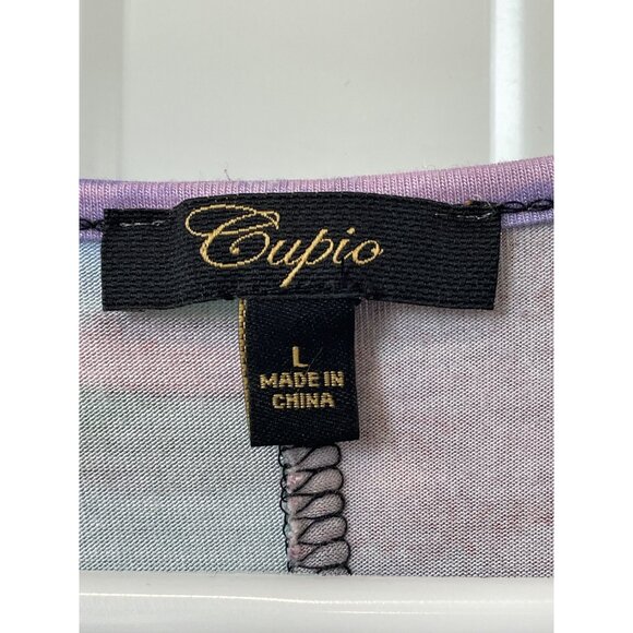 Cupio Tunic Top Size Large Scoop Neck Multi Striped Mesh Trim Handkerchief Hem - Picture 3 of 6